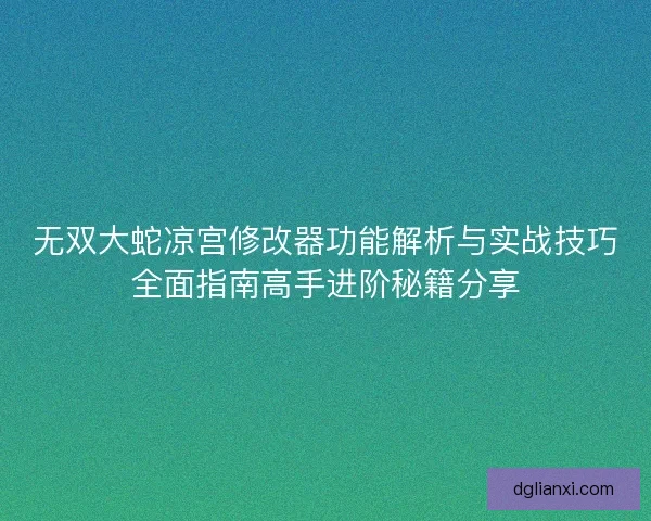 无双大蛇凉宫修改器功能解析与实战技巧全面指南高手进阶秘籍分享